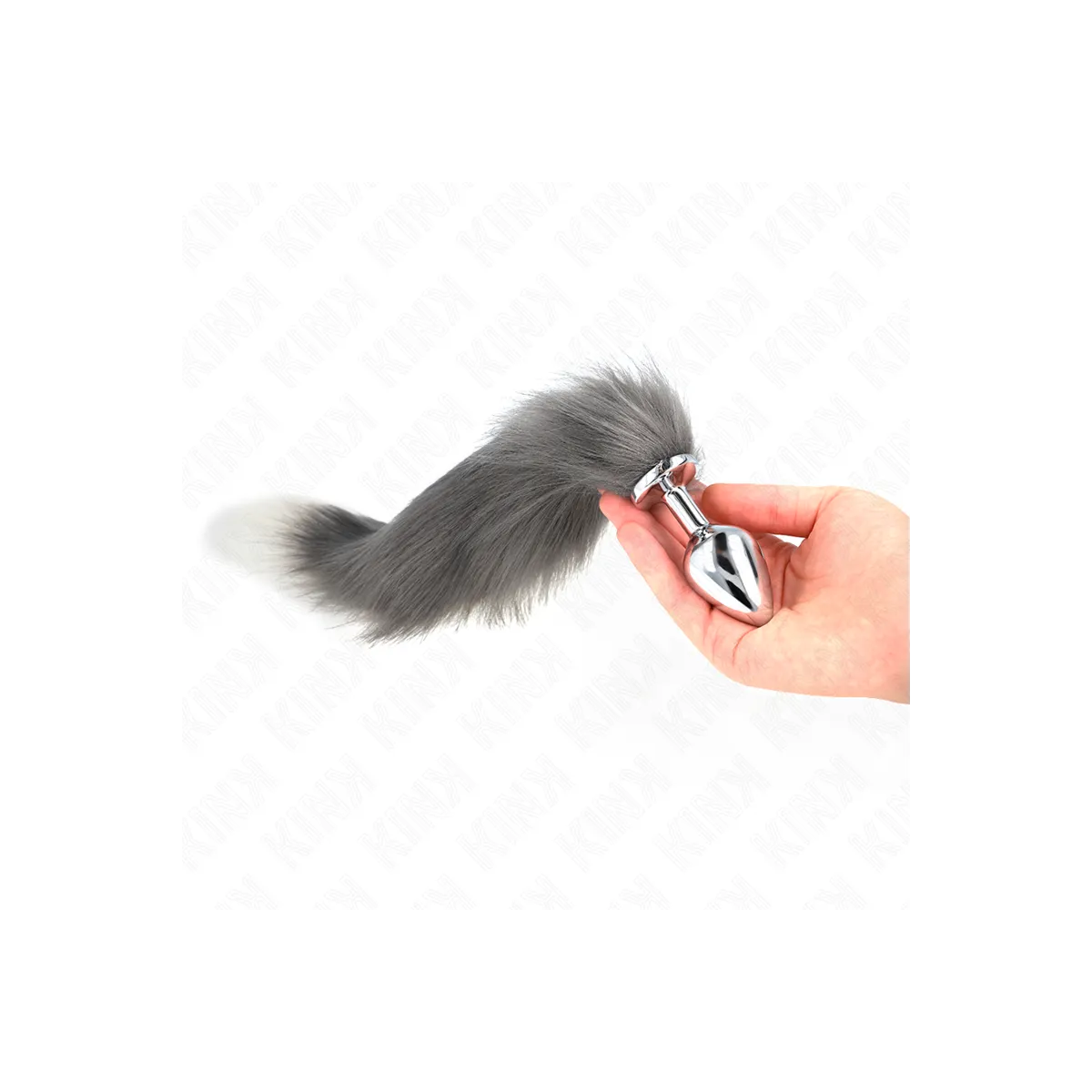 Anal Plug Grösse M 8 X 3,5 cm mit Kunststoffschwanz 40 cm Grau und Weiss von Kink Pleasure Plugs | Fesselliebe.de