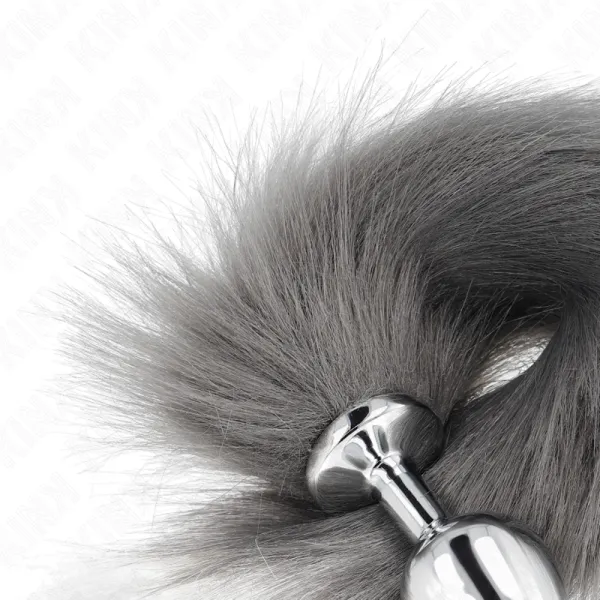 Anal Plug Grösse M 8 X 3,5 cm mit Kunststoffschwanz 40 cm Grau und Weiss von Kink Pleasure Plugs | Fesselliebe.de