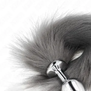 Anal Plug Grösse M 8 X 3,5 cm mit Kunststoffschwanz 40 cm Grau und Weiss von Kink Pleasure Plugs