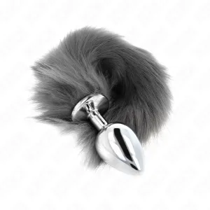 Anal Plug Grösse L 10 X 4 cm mit Kunststoffschwanz 40 cm Grau und Weiss von Kink Pleasure Plugs