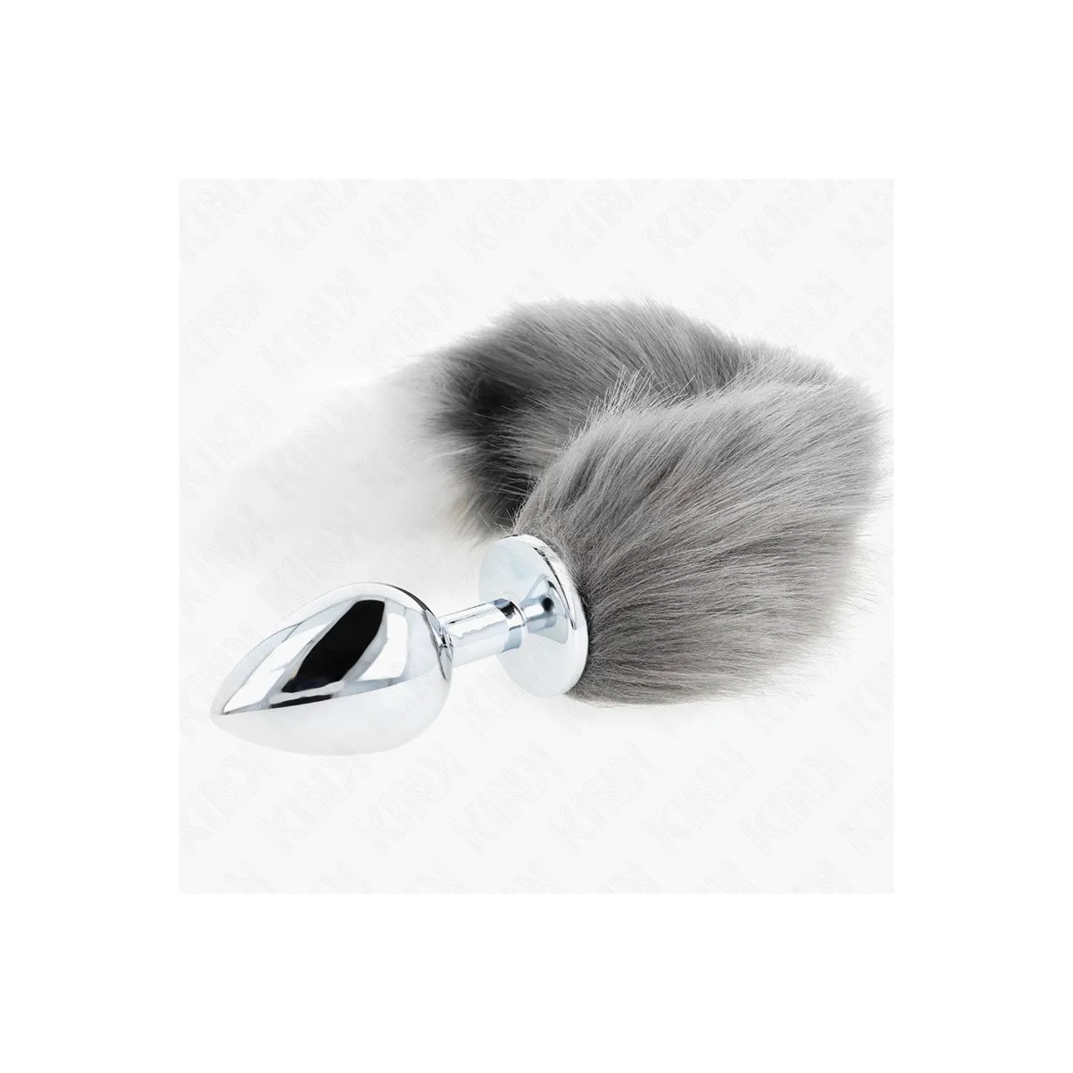Anal Plug Grösse L 10 X 4 cm mit Kunststoffschwanz 40 cm Grau und Weiss von Kink Pleasure Plugs | Fesselliebe.de