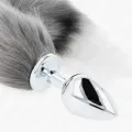 Anal Plug Grösse L 10 X 4 cm mit Kunststoffschwanz 40 cm Grau und Weiss von Kink Pleasure Plugs
