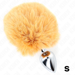 Edelstahl-Plug 7 X 3 cm mit Beigem Rabbitschwanz aus Kunstfell 8 cm von Kink Pleasure Plugs | Fesselliebe.de