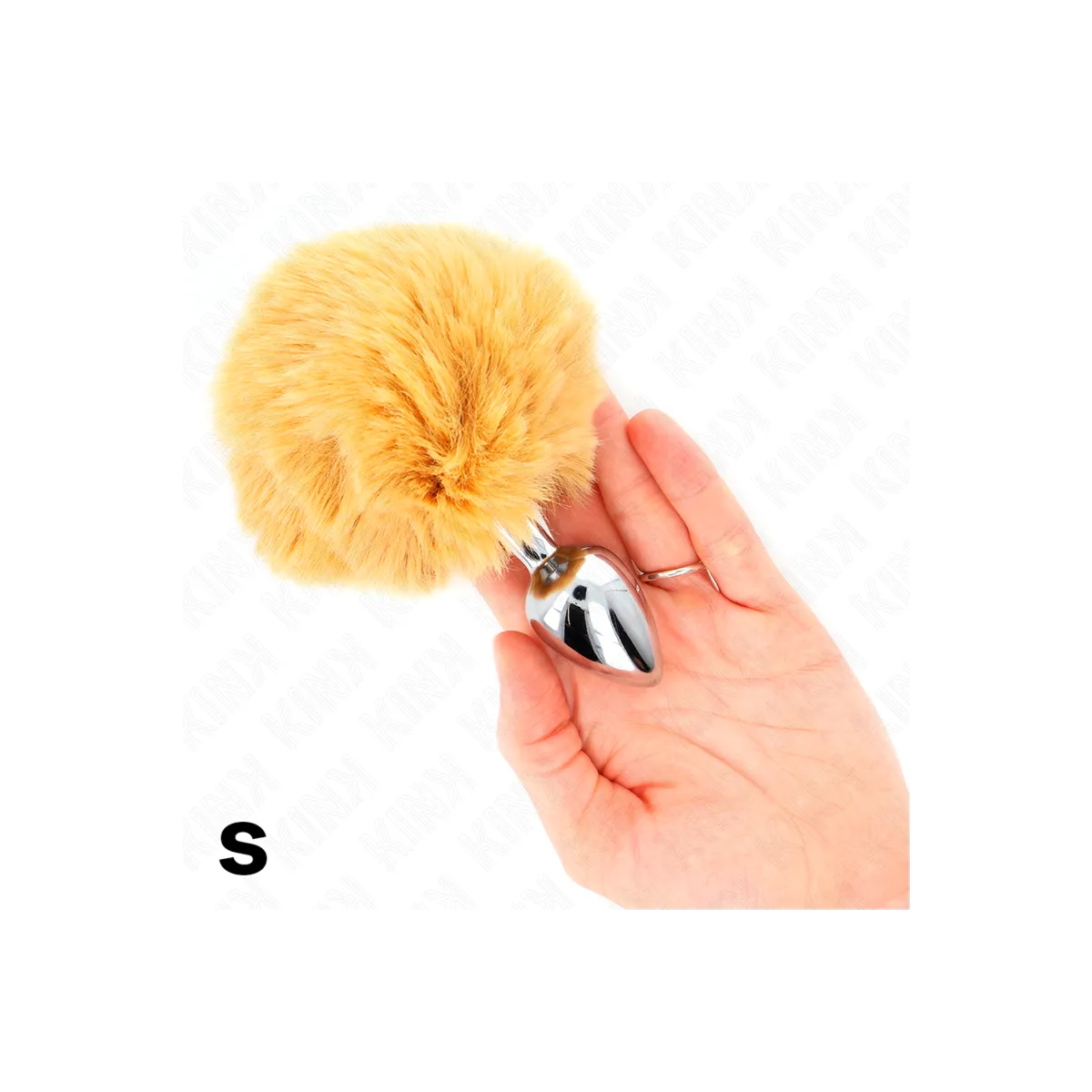 Edelstahl-Plug 7 X 3 cm mit Beigem Rabbitschwanz aus Kunstfell 8 cm von Kink Pleasure Plugs | Fesselliebe.de