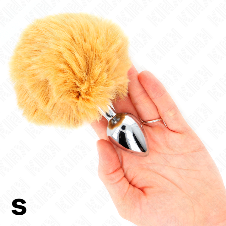 Edelstahl-Plug 7 X 3 cm mit Beigem Rabbitschwanz aus Kunstfell 8 cm von Kink Pleasure Plugs | Fesselliebe.de