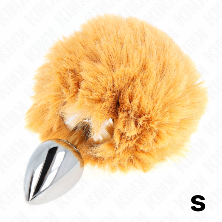 Edelstahl-Plug 7 X 3 cm mit Beigem Rabbitschwanz aus Kunstfell 8 cm von Kink Pleasure Plugs | Fesselliebe.de