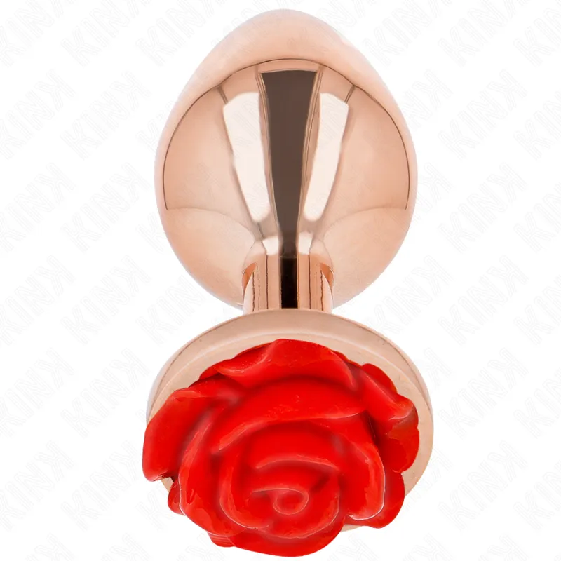 Rosa Goldener Analstecker mit Roter Rose L von Kink Pleasure Plugs | Fesselliebe.de