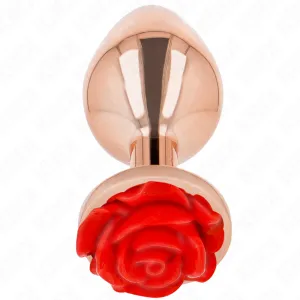 Rosa Goldener Analstecker mit Roter Rose L von Kink Pleasure Plugs | Fesselliebe.de
