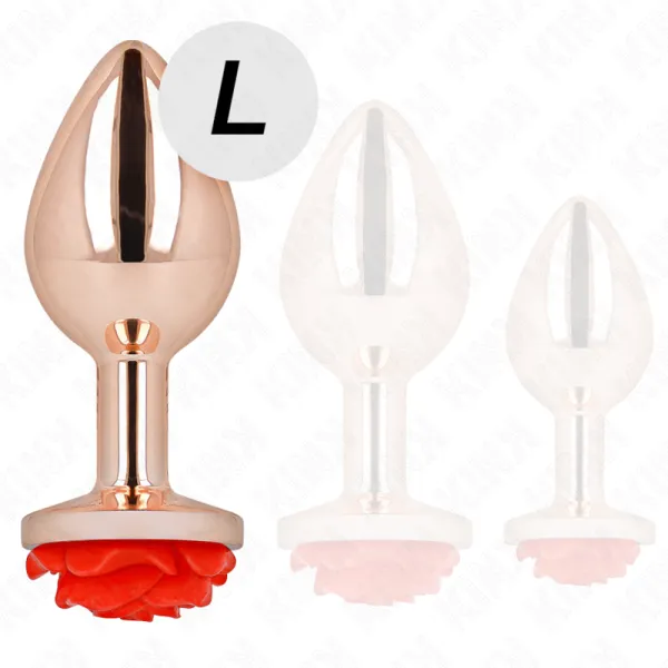 Rosa Goldener Analstecker mit Roter Rose L von Kink Pleasure Plugs | Fesselliebe.de