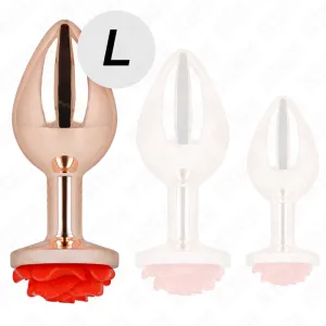 Rosa Goldener Analstecker mit Roter Rose L von Kink Pleasure Plugs