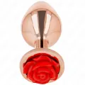 Rosa Goldener Analstecker mit Roter Rose M von Kink Pleasure Plugs