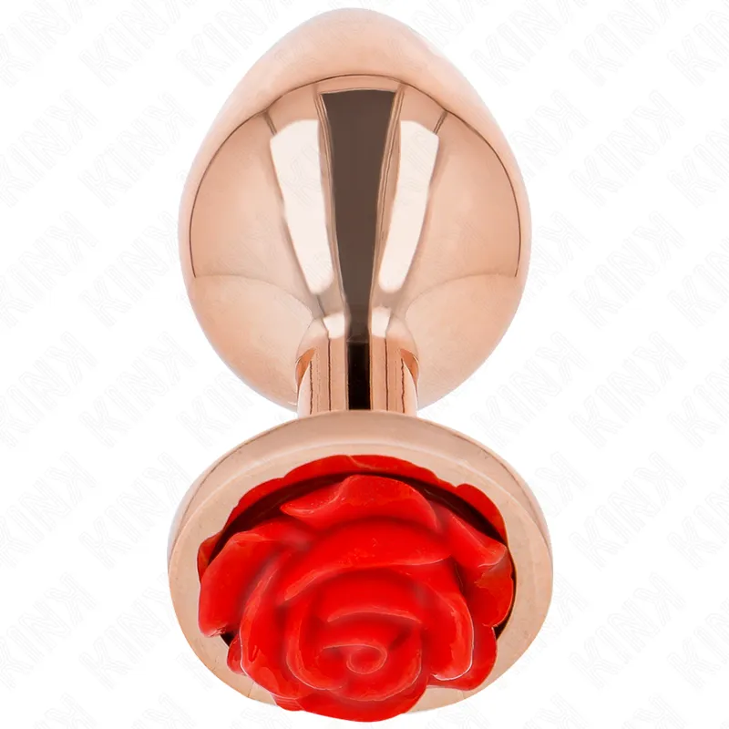 Rosa Goldener Analstecker mit Roter Rose M von Kink Pleasure Plugs | Fesselliebe.de