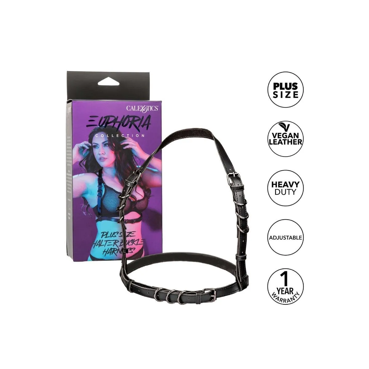 Euphoria Plus Size Halter Buckle Harness Schwarz von Calexotics | Fesselliebe.de