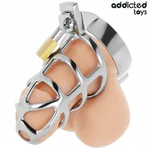 Silbernes Schloss Peniskäfig Metall Grösse M von Addicted Toys Locked