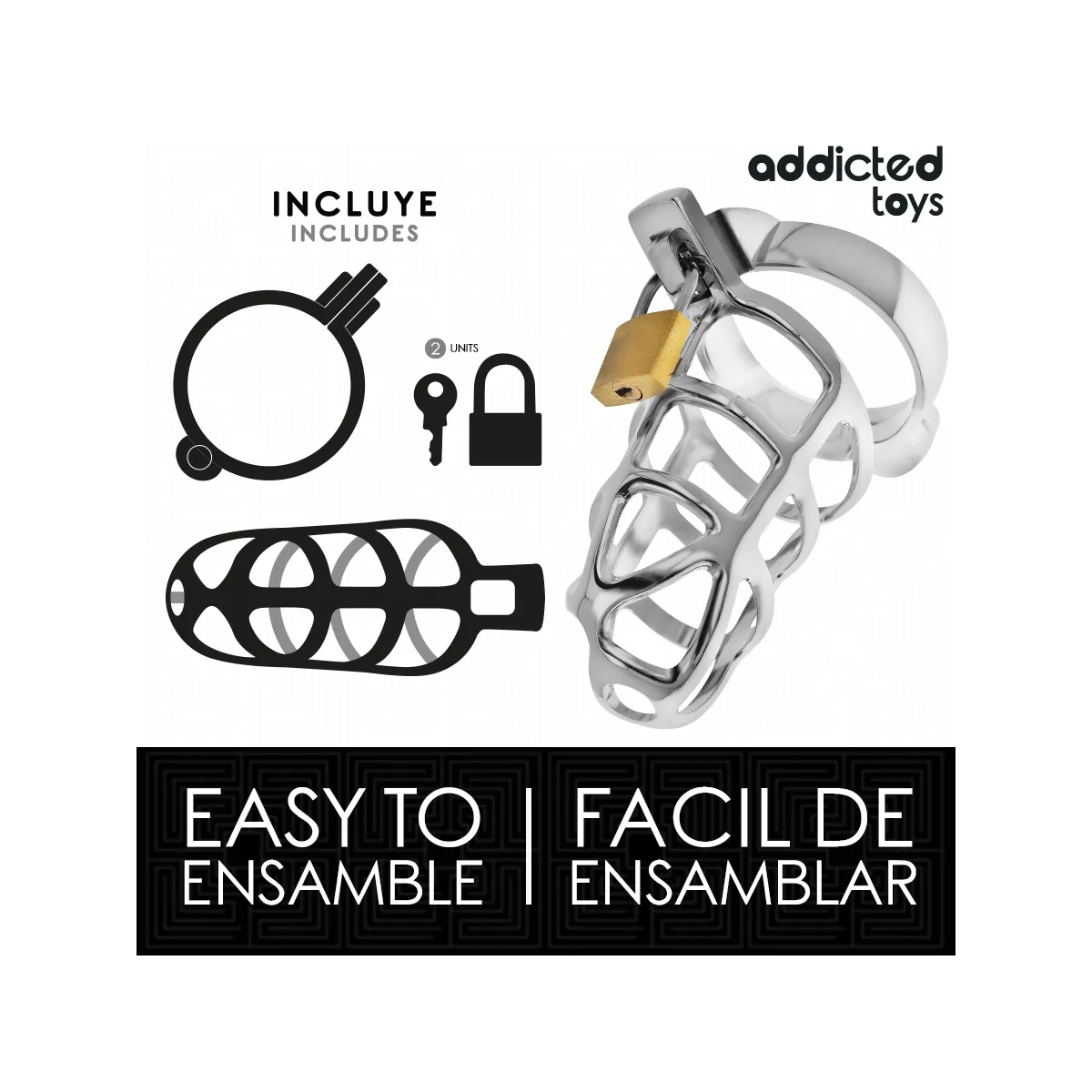Silbernes Schloss Peniskäfig Metall Grösse M von Addicted Toys Locked | Fesselliebe.de