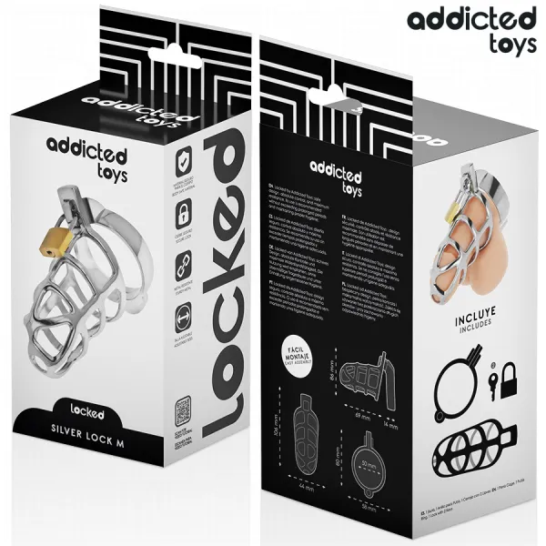 Silbernes Schloss Peniskäfig Metall Grösse M von Addicted Toys Locked | Fesselliebe.de