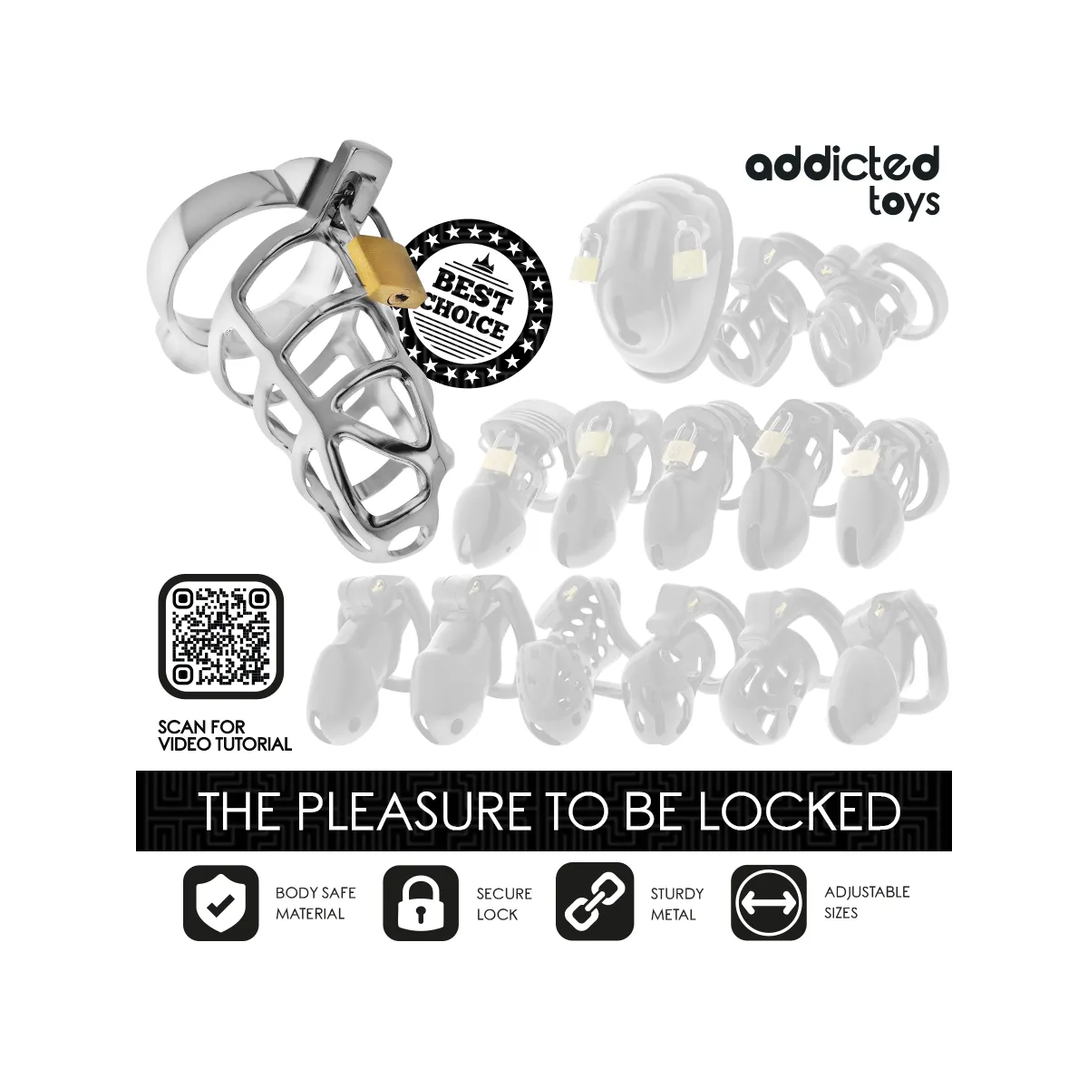 Silbernes Schloss Peniskäfig Metall Grösse M von Addicted Toys Locked | Fesselliebe.de