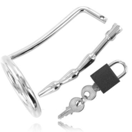 Hodenring aus mit Harnröhren-Keuschheitsstecker von Metal Hard | Fesselliebe.de