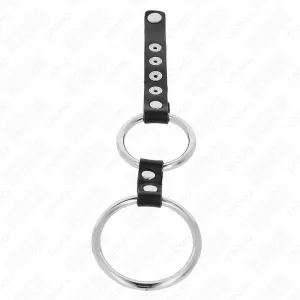 Doppelter Penisring aus Metall 3,8 cm Bis 5 cm mit Leder Verbunden von Kink Ring Power