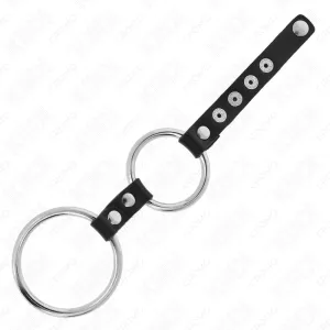 Doppelter Penisring aus Metall 3,8 cm Bis 5 cm mit Leder Verbunden von Kink Ring Power