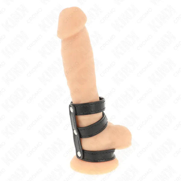 Dreifach Leder Penisring mit Druckverschluss von Kink Ring Power | Fesselliebe.de