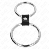Doppelter Penisring aus Metall 3,7 cm Bis 5 cm Verbunden Durch Lederband Modell 1 von Kink Ring Power | Fesselliebe.de