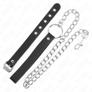 Penisring aus Leder mit Riemen 21,5 X 2 cm und Metallkette 60 cm von Kink Ring Power