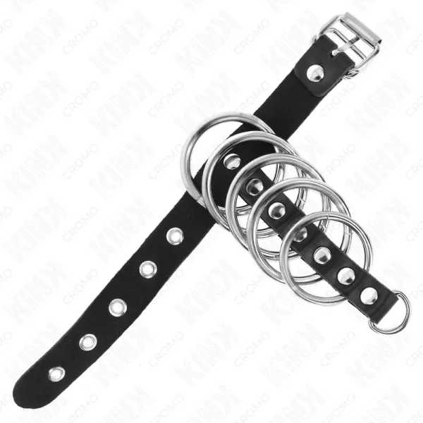 Penisring aus Leder mit Verschlussband 21 X 2 cm und 5 Metallringen von 3 cm Bis 4 cm von Kink Ring Power | Fesselliebe.de