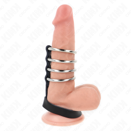 4 Metall Penisringe 3,8 cm Verbunden mit Lederband 22 X 1,5 cm und Druckverschluss von Kink Ring Power | Fesselliebe.de