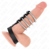4 Metall Penisringe 3,8 cm Verbunden mit Lederband 22 X 1,5 cm und Druckverschluss von Kink Ring Power | Fesselliebe.de