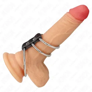 Dreifach Metall Penisring 3,7 cm Bis 5 cm mit Leder Verbunden von Kink Ring Power