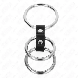 Dreifach Metall Penisring 3,7 cm Bis 5 cm mit Leder Verbunden von Kink Ring Power
