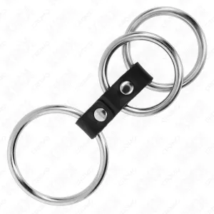 Dreifach Metall Penisring 3,7 cm Bis 5 cm mit Leder Verbunden von Kink Ring Power