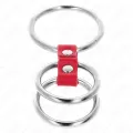Dreifach Metall Penisring 3,7 cm Bis 5 cm Verbunden mit Rotem Leder von Kink Ring Power