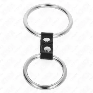 Doppelter Penisring aus Metall 3,7 cm Bis 5 cm Verbunden Durch Lederband Modell 2 von Kink Ring Power