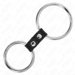 Doppelter Penisring aus Metall 3,7 cm Bis 5 cm Verbunden Durch Lederband Modell 2 von Kink Ring Power