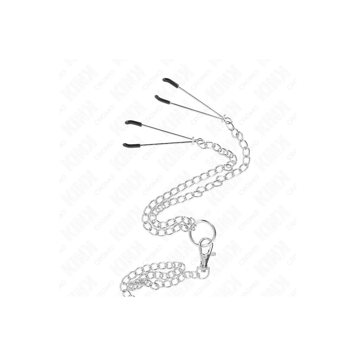 Dreifach Chrom Metall Penisring 3,8 cm Bis 5 cm mit 26 cm Metallkette und Nippelklemmen Modell 2 von Kink Ring Power | Fesselliebe.de