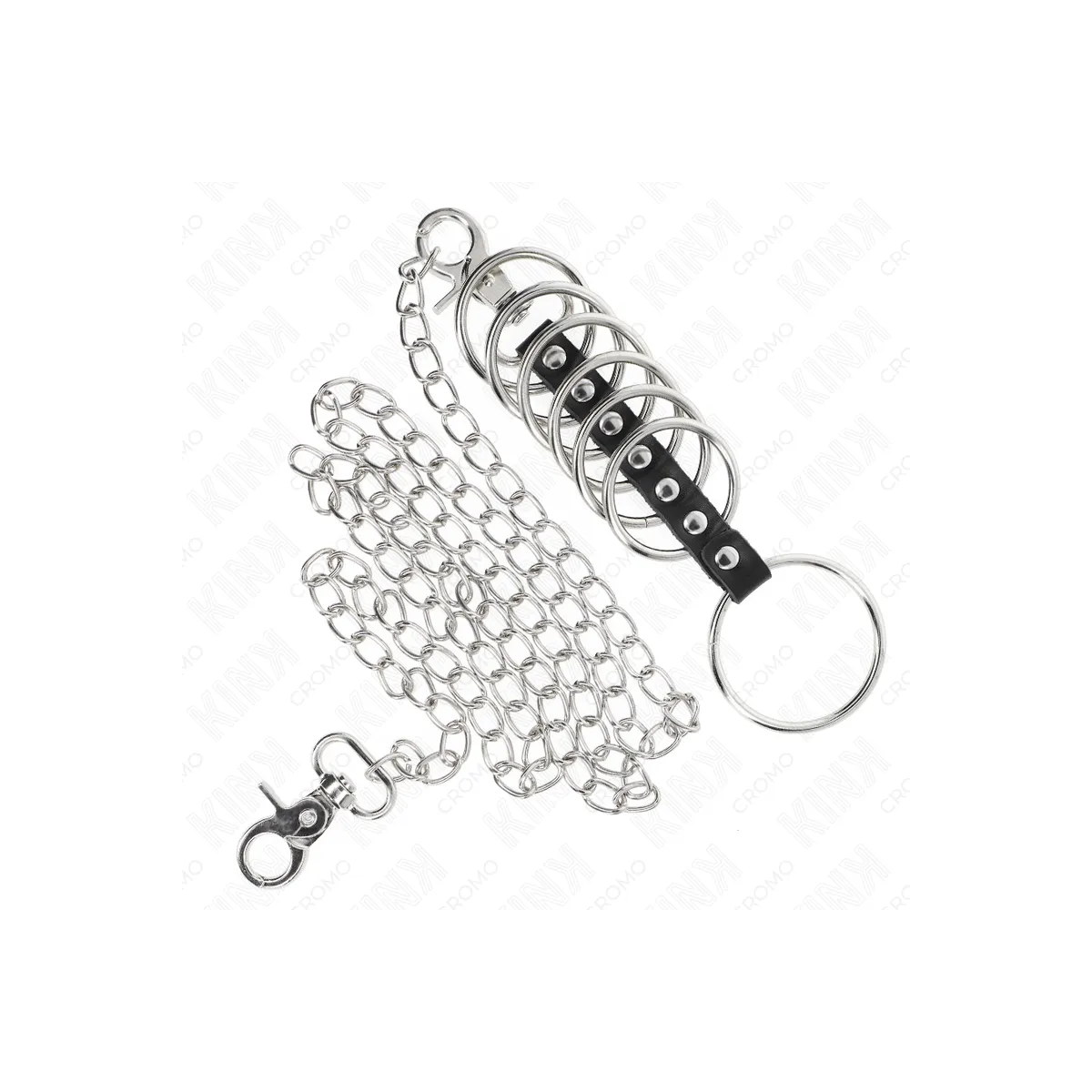 7 Penisringe aus Metall 3,8 cm Bis 5 cm Verbunden mit Leder und Metallkette 100 cm von Kink Ring Power | Fesselliebe.de