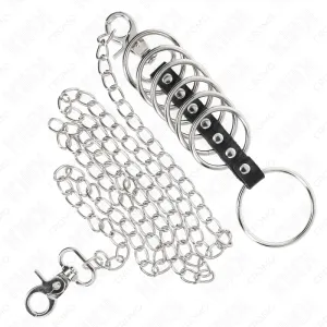 7 Penisringe aus Metall 3,8 cm Bis 5 cm Verbunden mit Leder und Metallkette 100 cm von Kink Ring Power