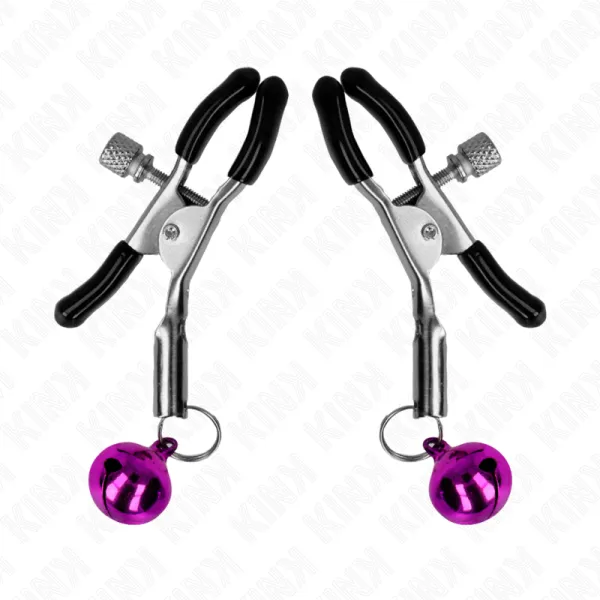 Lila Nippelklemme mit Einzelnen Glocken 6 cm von Kink Nipple Grip | Fesselliebe.de