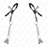 Silberne Nippelklemmen mit Glockenanhänger 6 cm von Kink Nipple Grip | Fesselliebe.de