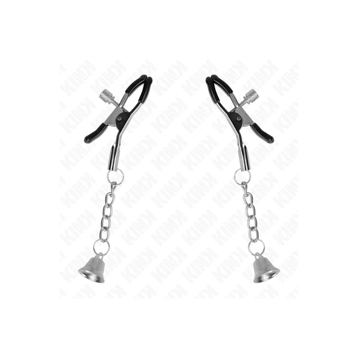 Silberne Nippelklemmen mit Glockenanhänger 6 cm von Kink Nipple Grip | Fesselliebe.de