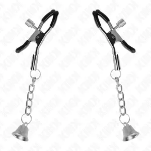 Silberne Nippelklemmen mit Glockenanhänger 6 cm von Kink Nipple Grip
