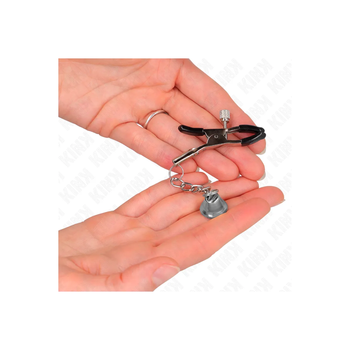 Silberne Nippelklemmen mit Glockenanhänger 6 cm von Kink Nipple Grip | Fesselliebe.de