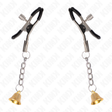 Goldene Nippelklemmen mit Glockenanhänger 6 cm von Kink Nipple Grip | Fesselliebe.de