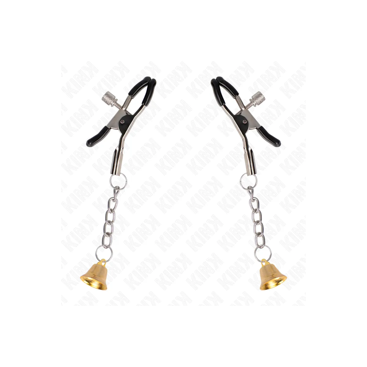 Goldene Nippelklemmen mit Glockenanhänger 6 cm von Kink Nipple Grip | Fesselliebe.de