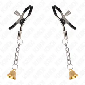 Goldene Nippelklemmen mit Glockenanhänger 6 cm von Kink Nipple Grip