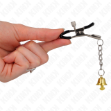 Goldene Nippelklemmen mit Glockenanhänger 6 cm von Kink Nipple Grip | Fesselliebe.de