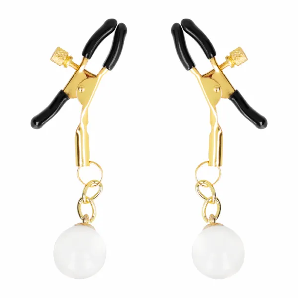 Glasperlen-Nippelklammern Gold 6 cm von Kink Nipple Grip | Fesselliebe.de