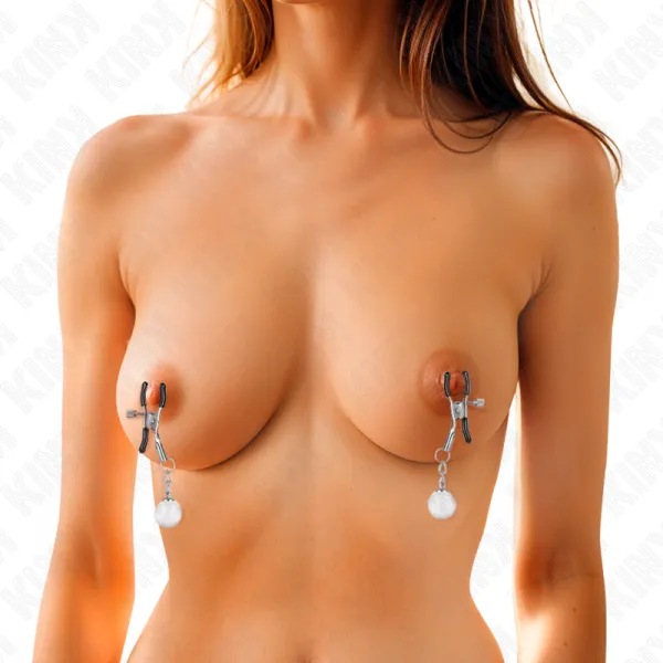 Glasperlen-Nippelklammern Silber 6 cm von Kink Nipple Grip | Fesselliebe.de